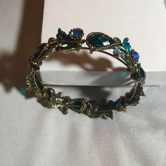 Blue & green jewel tone bangle bracelet. - Picture 2 of 4